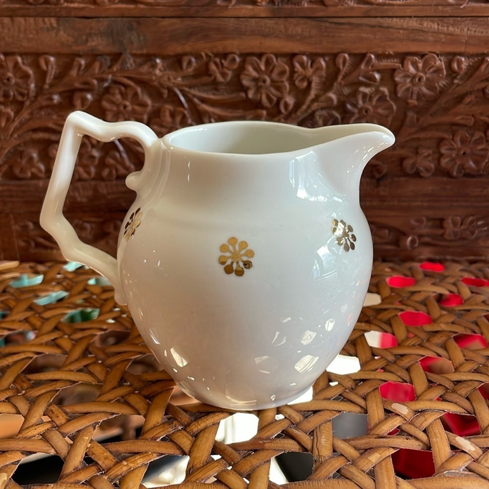 Vintage Hall Ceramic Starburst Ivory Creamer Mini Pitcher Cream Gold 1536 China